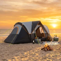 Outsunny 5 Man Camping Tent, Large Tunnel Tent, Water Resistant Hiking Shelter with Groundsheet and Carry Bag, Black(m-9)