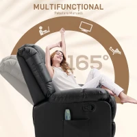 HOMCOM Fotoliu Relax cu 8 Puncte de Masaj și Reclinare la 165° din Piele Ecologică, Negru(m-5)