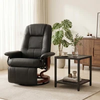 HOMCOM Fauteuil Relax Inclinable, Fauteuil de Salon, Repose-Pieds Réglable, Pivotant 360°, Piètement Bois, Revêtement Synthétique, Noir(m-2)