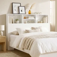 HOMCOM Cabeceira de Cama 140 cm com Arrumação e 4 Compartimentos Abertos para Quarto Branca(m-8)