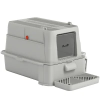 PawHut Litieră pentru Pisici Închisă de 80L cu Tavă Detașabilă, din ABS și Oțel Inoxidabil, 63x43x43 cm, Gri Deschis(m-12)