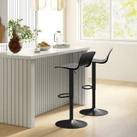 HOMCOM Set 2 scaune de bar cu spătar, rotative și cu înălțime reglabilă, polipropilenă, negru(m-10)