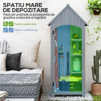 Outsunny Căsuță pentru unelte din lemn cu 3 rafturi și acoperiș impermeabil din bitum, 77,5x54,2x179,5 cm, gri(m-5)