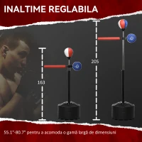 SPORTNOW Sac de Box pe Podea cu Bară Rotativă, Speedball și Țintă, din Oțel, HDPE și PU, 80.5x48x163-205 cm(m-5)