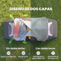Outsunny Tienda de Acampada para 6 Personas Impermeable 3000mm+ con Bolsa de Transporte y Gancho 455x220x180 cm Gris(m-4)