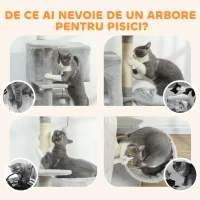 PawHut Copac pentru Zgâriat pentru Pisici, Înălțime 140 cm, cu 2 Căsuțe, Hamac, Pat și Stâlpi Acoperiți cu Sisal, Gri(m-8)