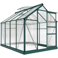 Outsunny Estufa de Jardim 2x2,5m de Policarbonato e Alumínio Estufa com  Clarabóia Proteção UV 30 e Base 4,79 m² para Vasos Cultivos de Plantas e Flores Transparente(m-1)