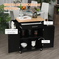 HOMCOM Dulap mobil de bucătărie cu sertar, dulap cu 2 uși, roți și bară laterală, 83x45x91.5cm, negru(m-4)