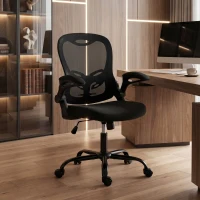 HOMCOM Silla de Oficina Ergonómica, Sillón de Malla, Reposabrazos Abatibles, Altura Ajustable, Función de Inclinación, Negra(m-4)