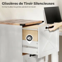 HOMCOM Caisson de Bureau avec 2 Tiroirs, Dossiers Suspendus pour Formats Lettre/A4, Style Rustique, 40x40x71cm, Blanc(m-7)
