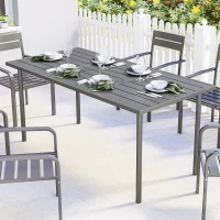 Outsunny Table de jardin pour 6 personnes, 165 x 80 cm, table à manger extérieure rectangulaire avec plateau à lattes en métal(m-2)
