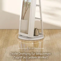 HOMCOM Dulap pentru Bijuterii 3 în 1 Rotativ la 360°, Rafturi din Spate și Ușă cu Cheie, 55x55x161 cm, Alb(m-6)
