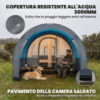 Outsunny Tenda da Campeggio 3 Posti Impermeabile con Zona Notte e Giorno, in Poliestere, 480x260x200 cm, Grigio e Blu(m-6)