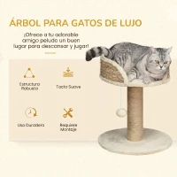 PawHut Árbol Rascador para Gatos Pequeño 49 cm Torre para Gatos con Poste de Yute Cama y Bola Colgante 40x40x49 cm Café(m-4)