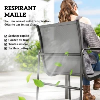 Outsunny Ensemble de Salle à Manger d'Extérieur 7 Pièces pour 6 Personnes, Table en Verre et Chaises en Maille avec Accoudoirs Décoratifs, Gris(m-4)