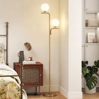 HOMCOM LED Floor Lamp, Modern Standing Lamp with 3 Colour Temperatures, Globe Glass Shades and Foot Switch, Gold Tone(m-6)