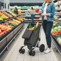 HOMCOM Trolley de compras, bolsa de 46 litros, carrinho dobrável com bolsa térmica, alça ajustável, estrutura de alumínio, cinza escuro(m-2)