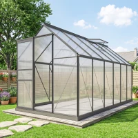 Outsunny Serre de jardin en aluminium polycarbonate avec fondation, serre avec fenêtre réglable porte coulissante 190x375x199cm(m-2)