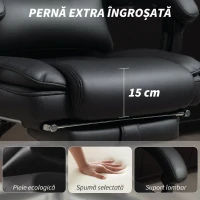 HOMCOM Scaun de Birou din Piele PU cu Suport pentru Picioare, Tetieră Reglabilă și Suport Lombar, Negru(m-5)