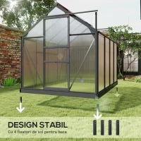 Outsunny Seră din Policarbonat, Seră Exterioară Durabilă cu Cadru din Aluminiu, Ușă și Fereastră pentru Ventilație, 6,2'x8,3'x6,6' Gri(m-6)