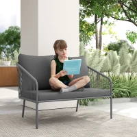 Outsunny Canapé de jardin 2 places en résine tressée avec coussins canapé d'extérieur accoudoirs cadre en acier 112x72x76cm gris(m-7)