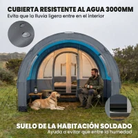 Outsunny Tienda de Campaña Plegable para 3 Personas con 2 Habitaciones y Bolsa de Transporte Impermeable 480x260x200 cm Gris(m-6)