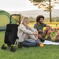 HOMCOM Trolley de courses, sac 46 litres, chariot pliable avec sac isotherme, poignée réglable, cadre en aluminium, Noir(m-5)