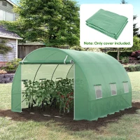 Outsunny Folie pentru Sera din PE cu 6 Ferestre, Ușă Rulabilă și Margini Îngropate, 3x3x2 m, Verde(m-10)