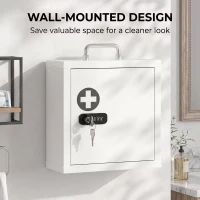 HOMCOM Wall Mount Medicine Cabinet with Combination and Key Lock, 2 Tier Stainless Steel First Aid Cabinet, White(m-8)