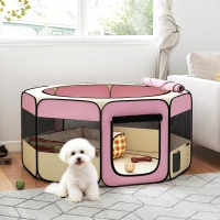 PawHut Parque Plegable para Perros y Gatos Corralito Portátil para Animales Pequeños Impermeable de Tela Oxford Ø120x58cm Rosa(m-10)