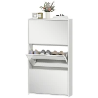 HOMCOM Scarpieră cu Oglindă și 3 Sertare Rabatabile pentru 9 Perechi de Pantofi, din Lemn, 65x17x114.5 cm, Alb(m-12)