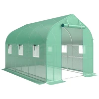 Outsunny Serre tunnel de jardin 6m², serre de jardin avec étagères, porte et 6 fenêtres, cadre en acier galvanisé, vert(m-1)
