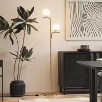HOMCOM LED Floor Lamp, Modern Standing Lamp with 3 Colour Temperatures, Globe Glass Shades and Foot Switch, Gold Tone(m-7)