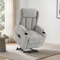 HOMCOM Fotoliu Ridicător Electric cu Masaj și Încălzire, Fotoliu Relax Electric din Chenille, Tetieră Rabatabilă, Gri Deschis(m-4)