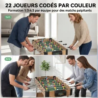 SPORTNOW Baby-foot pour Enfants et Adultes, 22 Joueurs, 2 Ballons, 2 Compteurs de Points Manuels, 109 x 77 x 72 cm, Chêne Jaune(m-5)