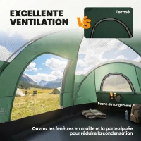 Outsunny Tenda da Campeggio 5 Posti Idrorepellente con Protezione UV, Pali in Fibra di Vetro, 4.55x2.2x1.8 m, Verde(m-6)
