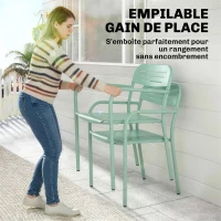 Outsunny Lot de 2 Chaises de Jardin Salon de Jardin Empilable Résistant aux Intempéries avec Accoudoirs 56x58x78cm Vert(m-7)