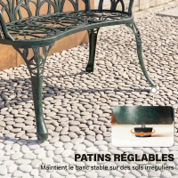 Outsunny Banc de jardin en aluminium moulé, banc extérieur 2 places avec dossier tulipe, assise florale, 99x57x78cm, vert antique(m-7)