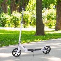 HOMCOM Trottinette Pliable Hauteur Guidon réglable sur 4 Niveaux système de freinage arrière pour enfant adolescent pois max. 100KG dim. 88L x 37l x 75-100H cm Blanc(m-10)