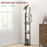 HOMCOM Cuier rotativ de podea cu 8 cârlige și 4 rafturi, stil industrial, Ø30x175cm, maro(m-5)