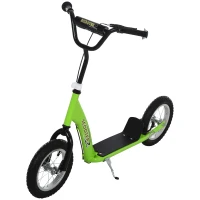 HOMCOM Patinete para Niños Mayores de 5 Años Scooter 2 Neumáticos Inflables de Caucho con Frenos Manillar Ajustable Pedal Antideslizante 117x52x80-85 cm Verde(m-11)