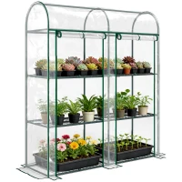 Outsunny Serre de Jardin avec étagères 3 niveaux, Petite Serre en Bâche PVC et Châssis Acier, 2 Portes Roulantes, Transparent(m-11)