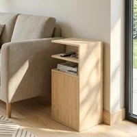 HOMCOM Slim Bedside Table Set of 2, Narrow Bedside Cabinet with Open Cubbies and Cupboard for Bedroom Living Room, Oak(m-9)