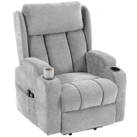 HOMCOM Fotoliu Ridicător Electric cu Masaj și Încălzire, Fotoliu Relax Electric din Chenille, Tetieră Rabatabilă, Gri Deschis(m-9)