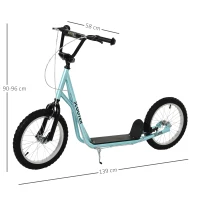 HOMCOM Trottinette patinette pour Enfants à partir de 5 Ans Grands pneus en Caoutchouc Guidon réglable poignée Frein et béquille Acier Charge max. 100 Kg Bleu(m-3)