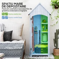 Outsunny Căsuță pentru Depozitarea Uneltelor din Lemn cu 3 Rafturi și Acoperiș Impermeabil din Bitum, 77,5x54,2x179,5 cm, Albă(m-5)