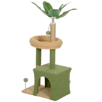 PawHut Arbre à chat tour de jeux pour chat avec niche lit griffoirs balles et feuilles artificielles 44 x 30 x 98 cm vert(m-12)
