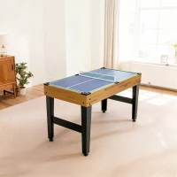SPORTNOW Table multijeux 13 en 1, table de jeu baby-foot, billard, ping-pong, 121x109x80cm, pour enfants et adultes, noyer clair(m-2)