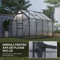 Outsunny Seră din Policarbonat, Seră Exterioară Durabilă cu Cadru din Aluminiu, Ușă și Fereastră pentru Ventilație, 6,2'x8,3'x6,6' Gri(m-7)