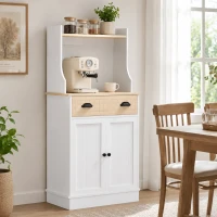 HOMCOM Mikrowellenschrank für Küche mit offenem Fach 1 Schublade und 2-türigem Schrank 61 x 35 x 125,4 cm Eiche(m-4)